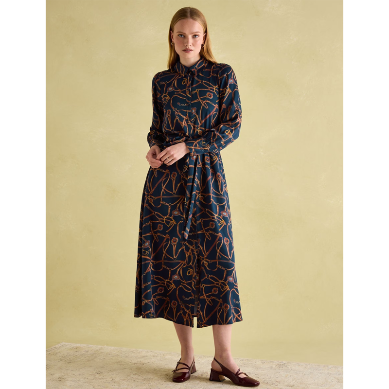 Joules Ladies Penelope Satin Shirt Dress - Navy Bridle-1