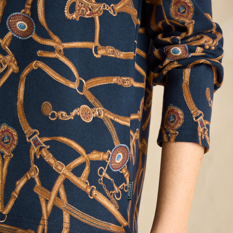 Joules Ladies Harbour Boat Neck Printed Top - Navy Bridle-4