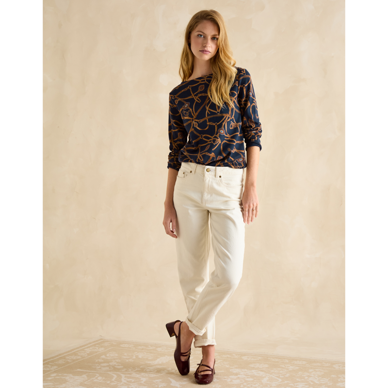 Joules Ladies Harbour Boat Neck Printed Top - Navy Bridle-3