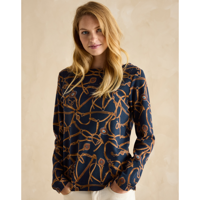 Joules Ladies Harbour Boat Neck Printed Top - Navy Bridle-1