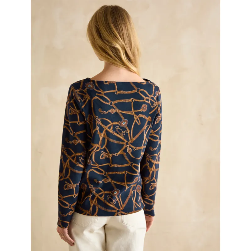 Joules Ladies Harbour Boat Neck Printed Top - Navy Bridle-2