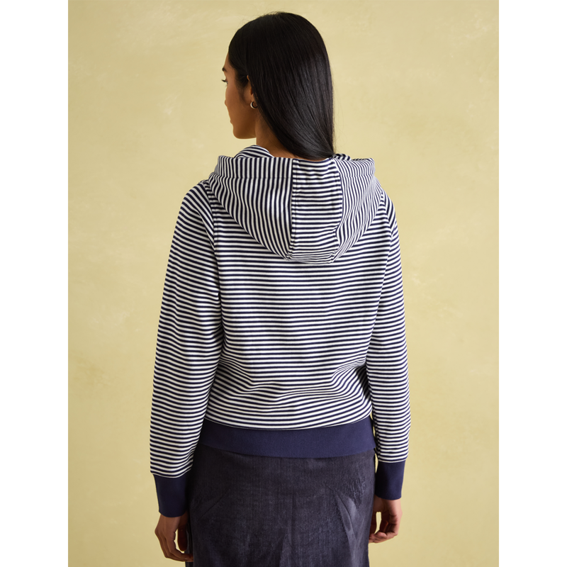 Joules Ladies Rushton Cowl Neck Hoodie - Navy Stripe-1