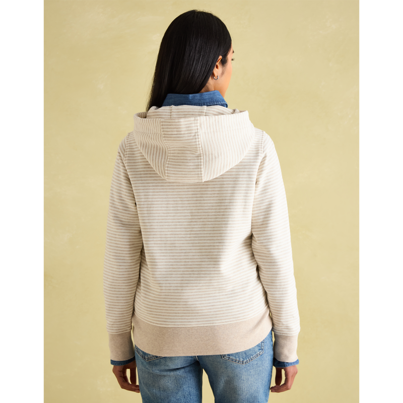 Joules Ladies Rushton Cowl Neck Hoodie - Oat Stripe-2