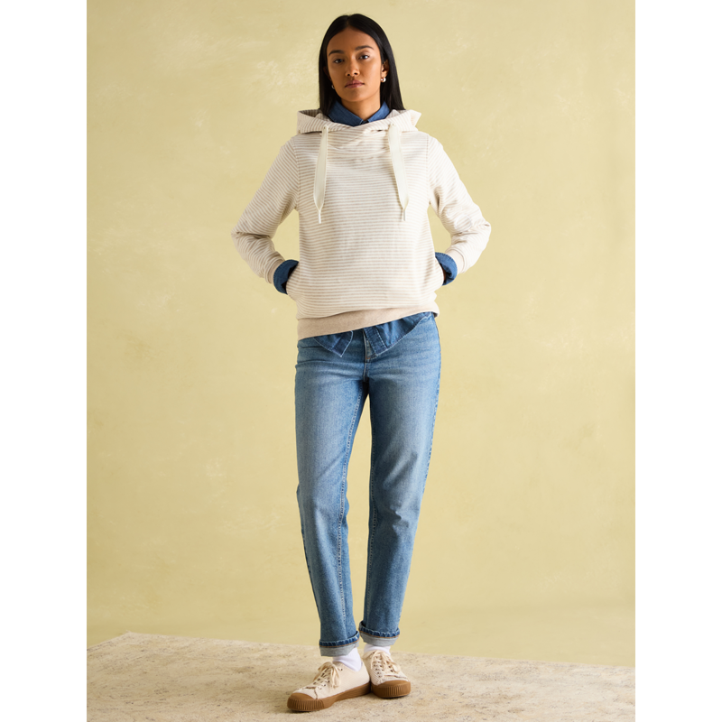 Joules Ladies Rushton Cowl Neck Hoodie - Oat Stripe-3