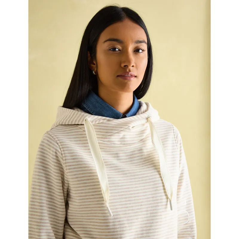 Joules Ladies Rushton Cowl Neck Hoodie - Oat Stripe-1