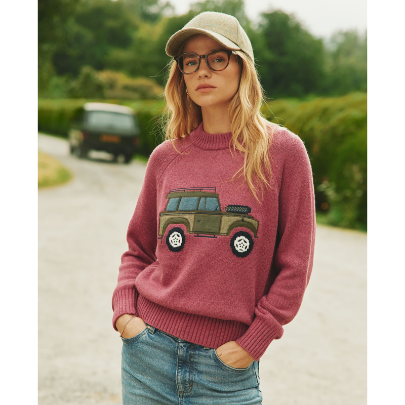 Joules Ladies Rutland Applique Knitted Jumper - Raspberry Pink 4x4-1