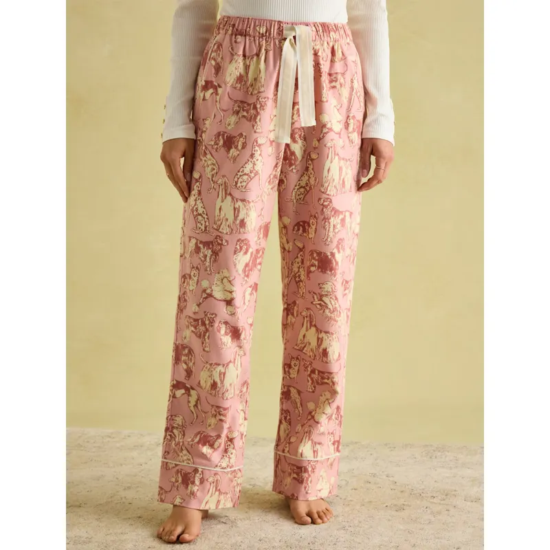 Joules Ladies Stella Cotton Pyjama Bottoms - Pink Dogs-1
