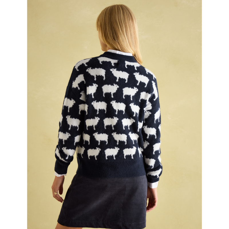Joules Ladies What The Flock Intarsia Sheep Jumper - Navy-2