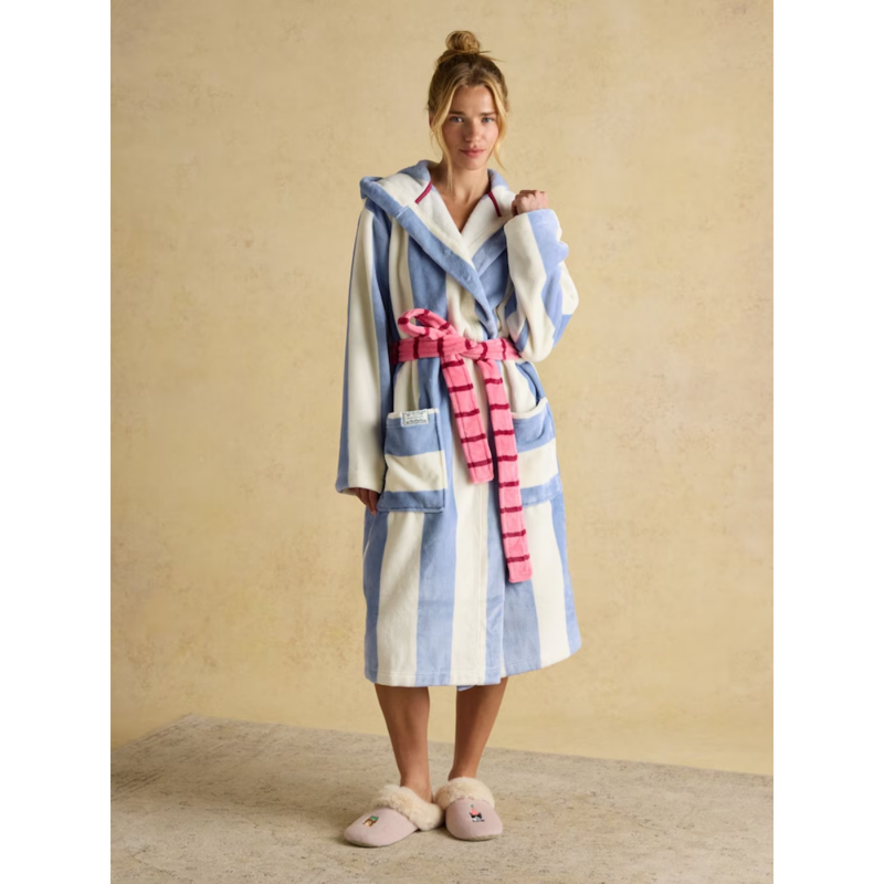 Joules Ladies Luna Dressing Gown - Cream/Blue-1