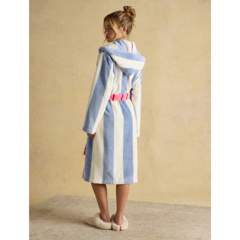 Joules Ladies Luna Dressing Gown - Cream/Blue-2