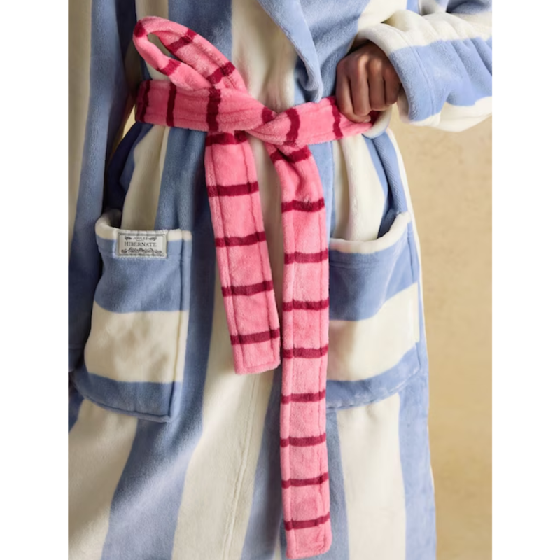 Joules Ladies Luna Dressing Gown - Cream/Blue-3