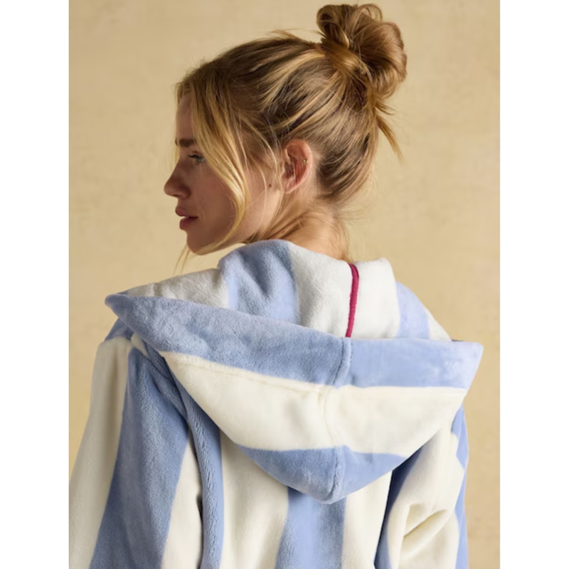 Joules Ladies Luna Dressing Gown - Cream/Blue-4