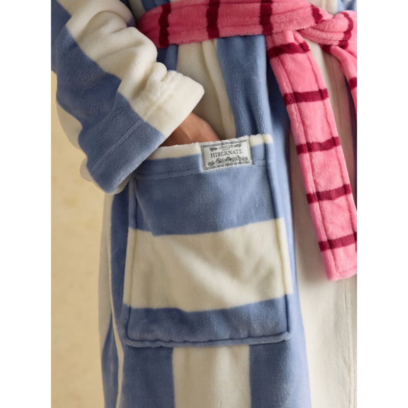 Joules Ladies Luna Dressing Gown - Cream/Blue-5
