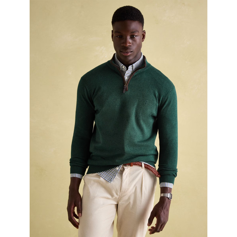 Joules Men's Hillside Quarter Zip Knit Jumper - Dark Green-1