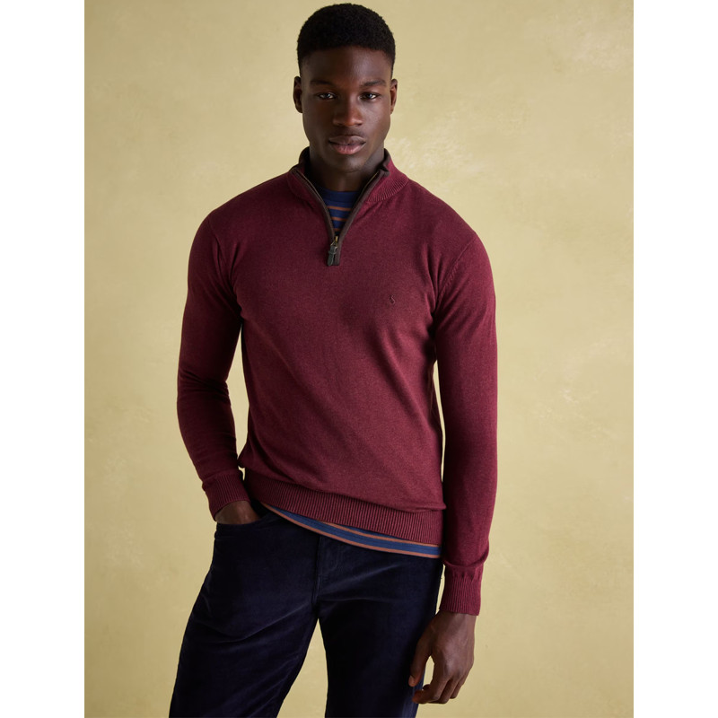 Joules Men's Hillside Quarter Zip Knit Jumper - Port-1