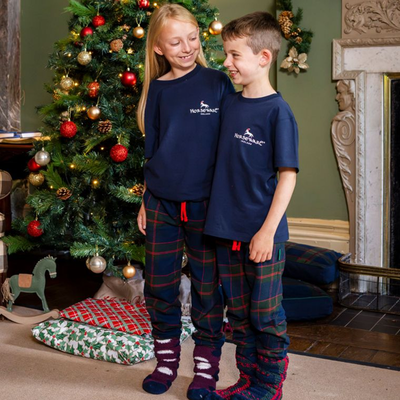Horseware Children's Holiday PJ Set - Navy Check/Green/Red-1