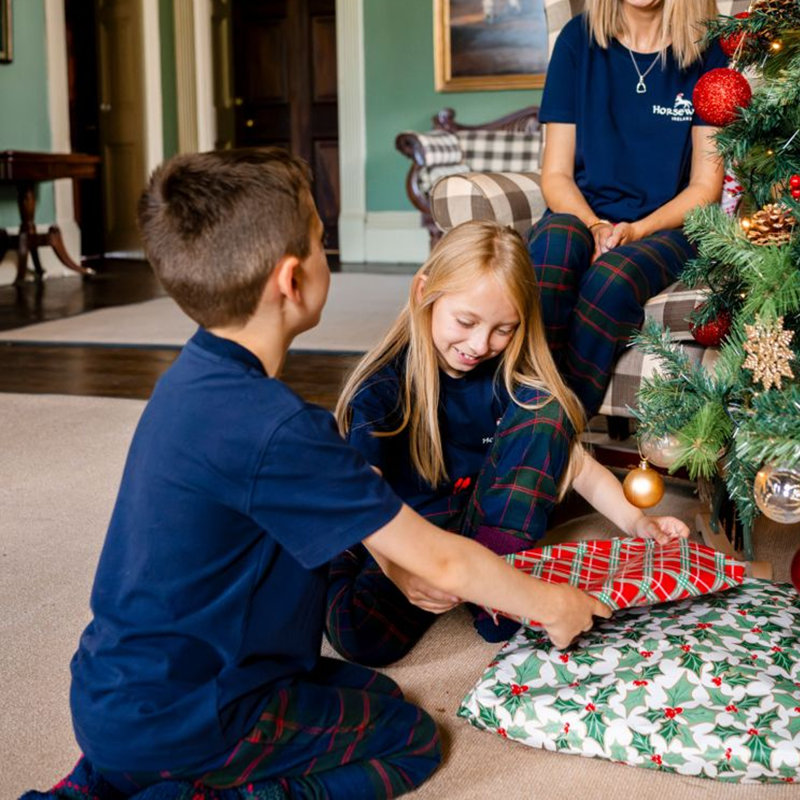 Horseware Children's Holiday PJ Set - Navy Check/Green/Red-5