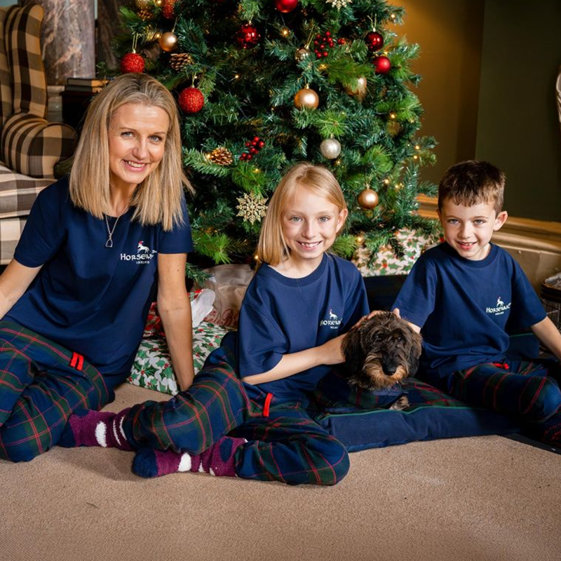 Horseware Children's Holiday PJ Set - Navy Check/Green/Red-4