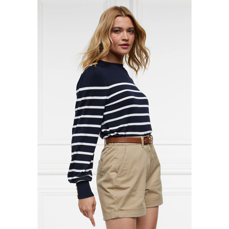Holland Cooper Kelsie Crew Neck Knit - Ink Navy Natural Stripe-2