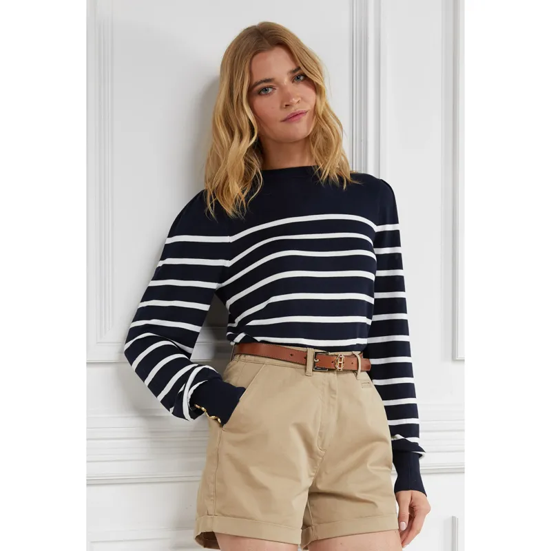Holland Cooper Kelsie Crew Neck Knit - Ink Navy Natural Stripe