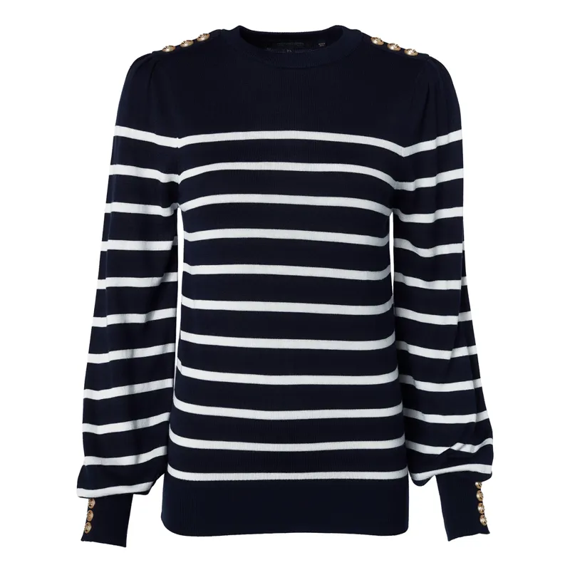 Holland Cooper Kelsie Crew Neck Knit - Ink Navy Natural Stripe-4
