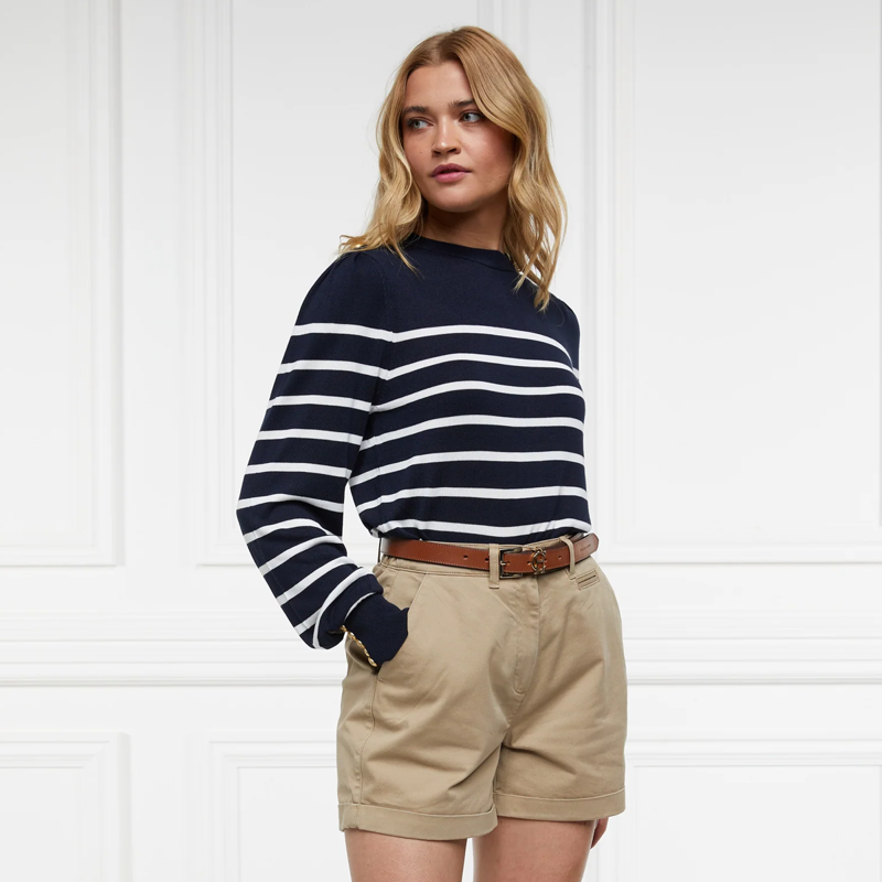Holland Cooper Kelsie Crew Neck Knit - Ink Navy Natural Stripe-3