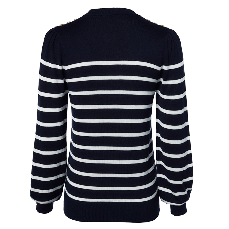 Holland Cooper Kelsie Crew Neck Knit - Ink Navy Natural Stripe-5