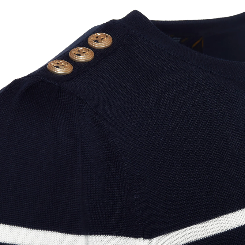 Holland Cooper Kelsie Crew Neck Knit - Ink Navy Natural Stripe-7