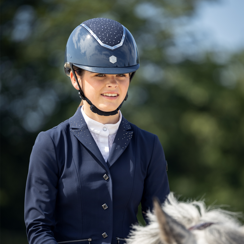 EQX by Charles Owen Kylo Crystal Riding Hat - Navy Gloss/Silver Crystal-2
