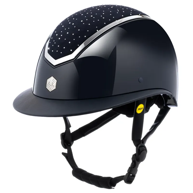EQX by Charles Owen Kylo Crystal Wide Peak with MIPS Riding Hat - Navy Gloss/Silver Crystal