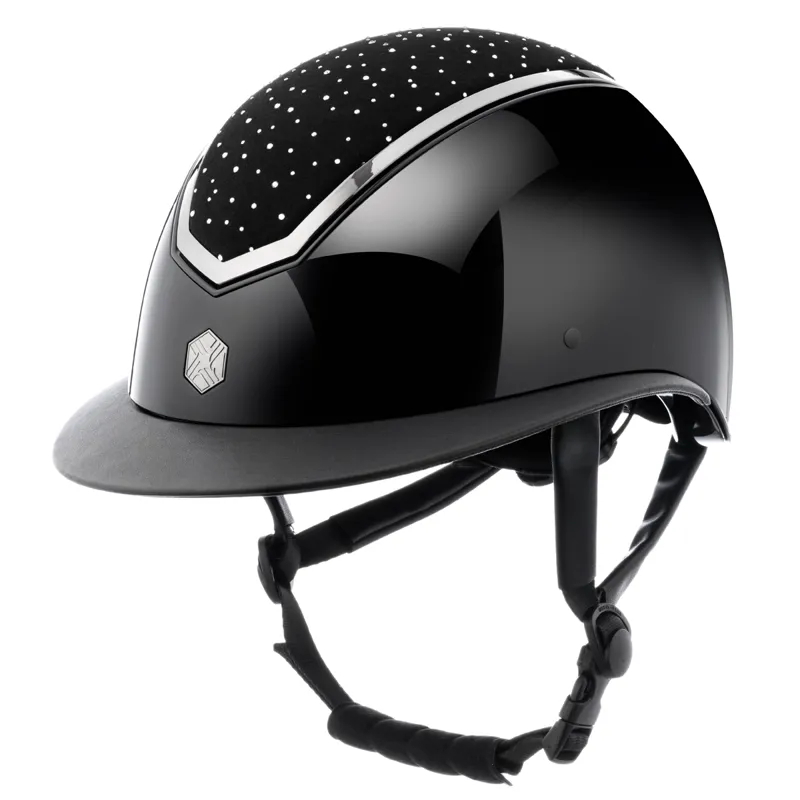 EQX by Charles Owen Kylo Crystal Wide Peak Riding Hat - Black Gloss/Chrome Crystal