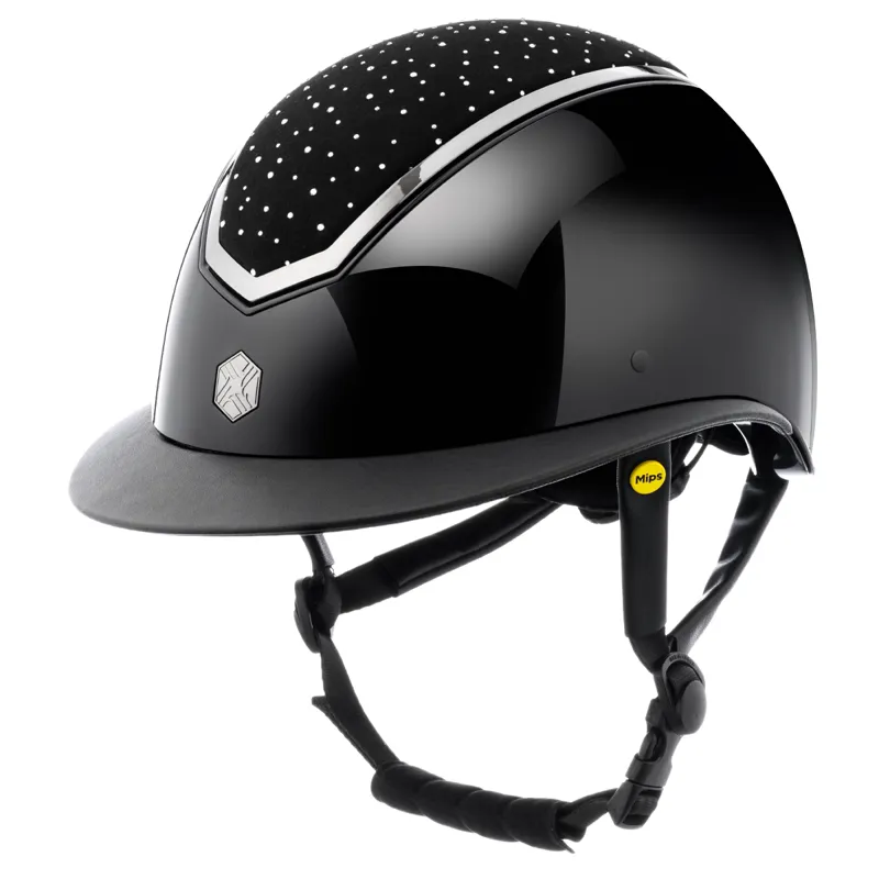 EQX by Charles Owen Kylo Crystal Wide Peak with MIPS Riding Hat - Black Gloss/Chrome Crystal