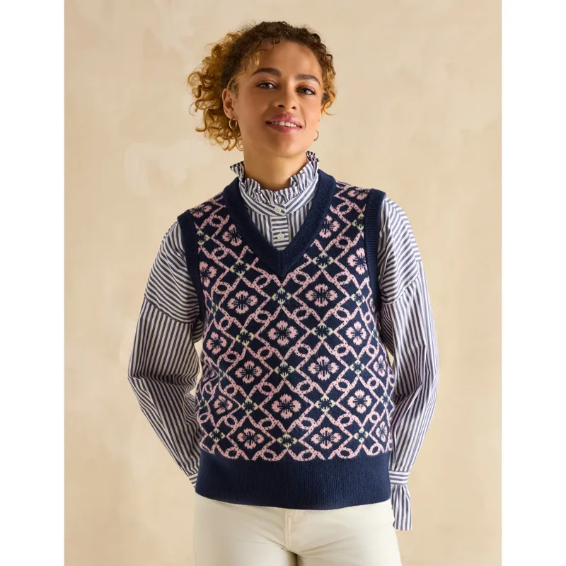 Joules Ladies Meredith V-Neck Knitted Vest - Navy-1