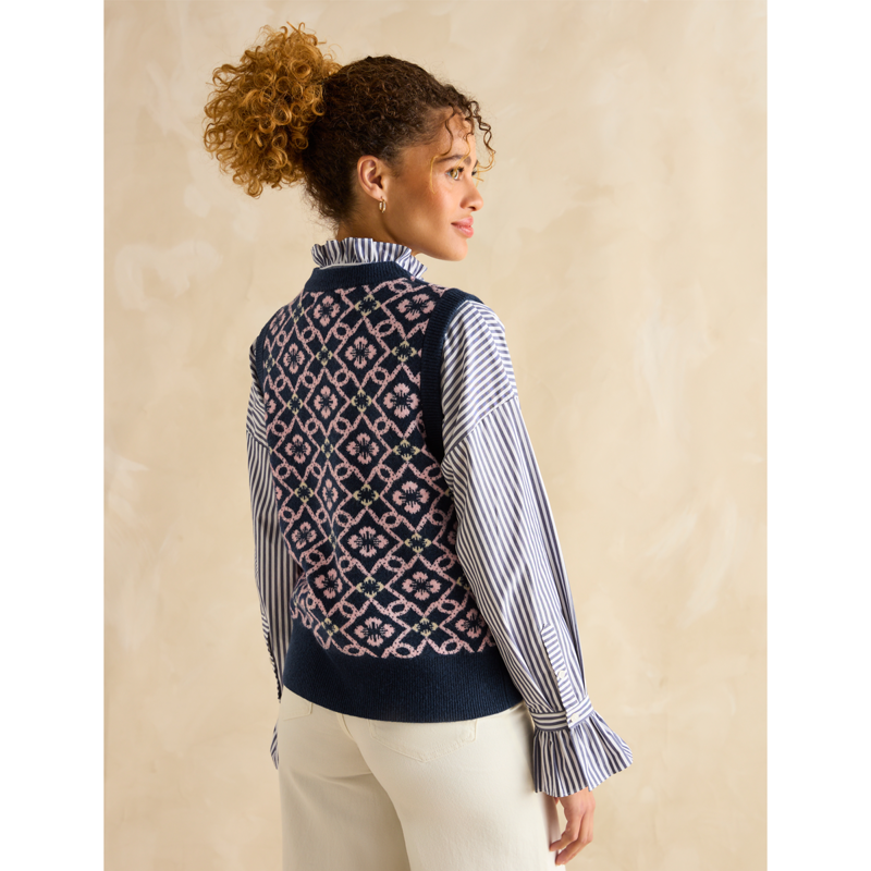 Joules Ladies Meredith V-Neck Knitted Vest - Navy-2