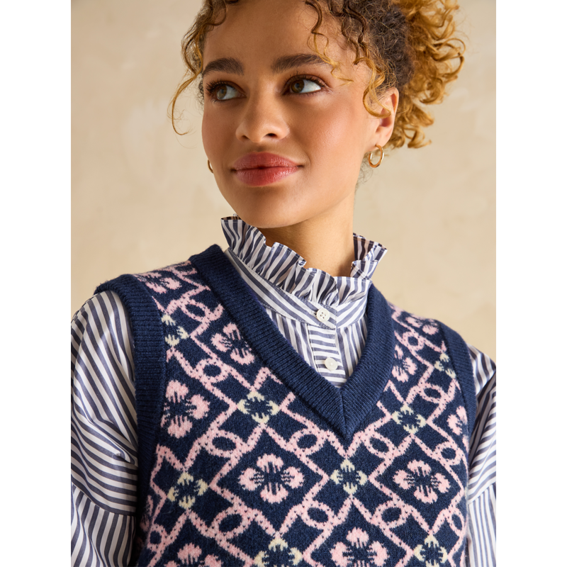 Joules Ladies Meredith V-Neck Knitted Vest - Navy-5