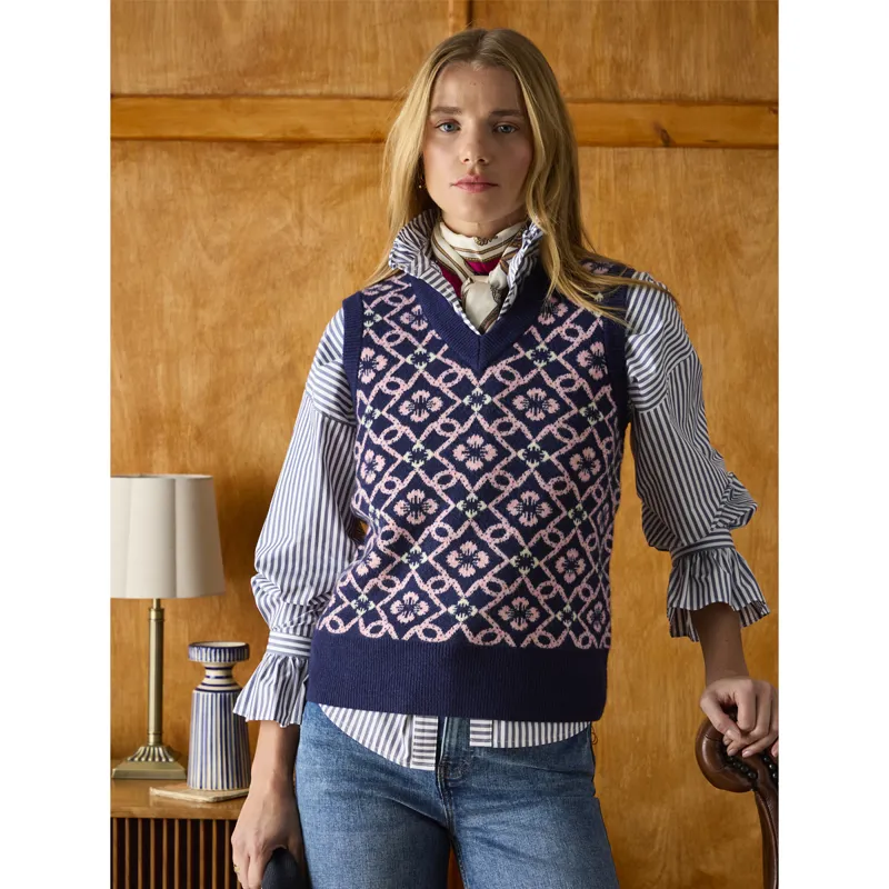 Joules Ladies Meredith V-Neck Knitted Vest - Navy-3