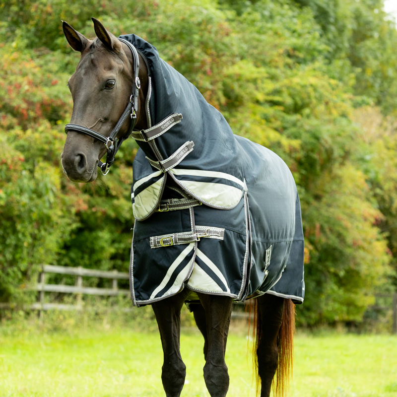 Hy DefenceX Shield 50g Turnout Rug with Detachable Neck - Navy-1