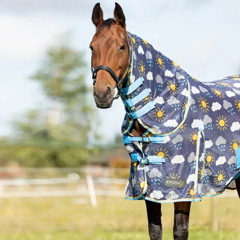 Hy StormX Original Come Rain or Shine Combi Fly Rug - Navy/Blue/Yellow-1
