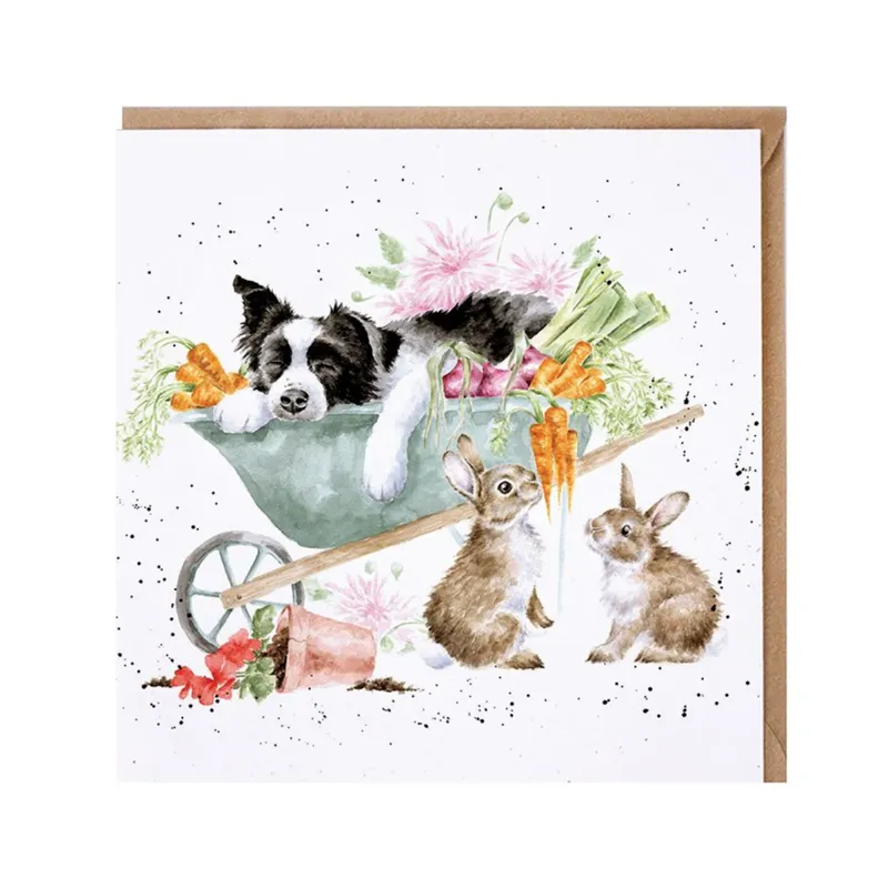 Wrendale Designs 'Sleeping On The Job' Collie And Rabbit Card