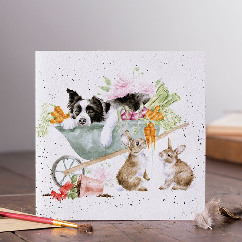 Wrendale Designs 'Sleeping On The Job' Collie And Rabbit Card-1