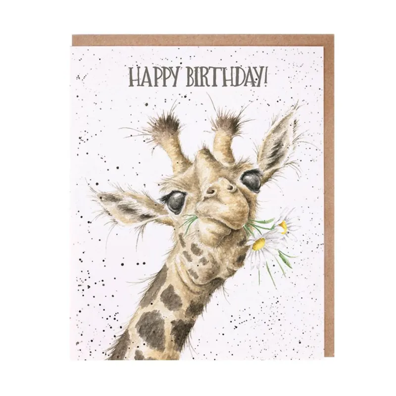 Wrendale Designs 'Birthday Flowers' Giraffe Birthday Card