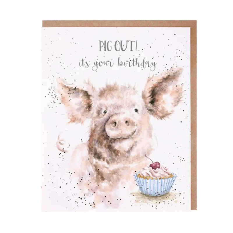 Wrendale Designs 'Pig Out' Pig Birthday Card