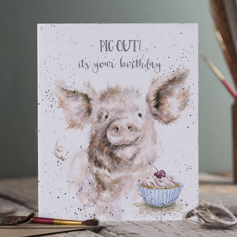 Wrendale Designs 'Pig Out' Pig Birthday Card-1