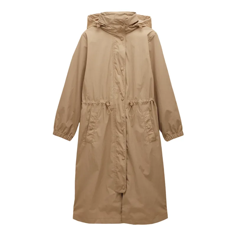 Joules Ladies Hensley Waterproof Longline Coat with Packable Hood - Tan Brown
