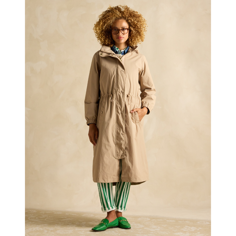 Joules Ladies Hensley Waterproof Longline Coat with Packable Hood - Tan Brown-1