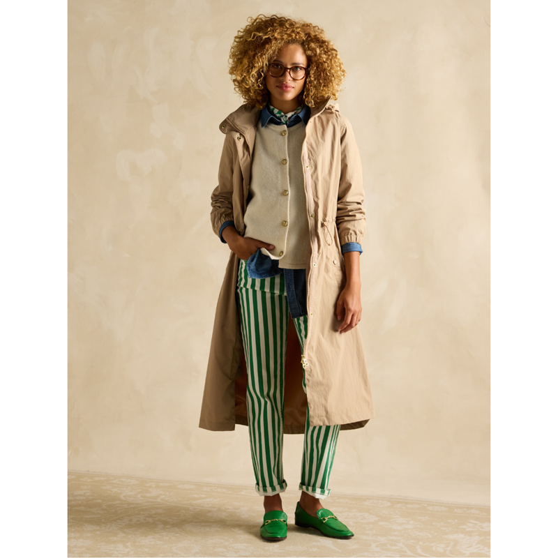 Joules Ladies Hensley Waterproof Longline Coat with Packable Hood - Tan Brown-2