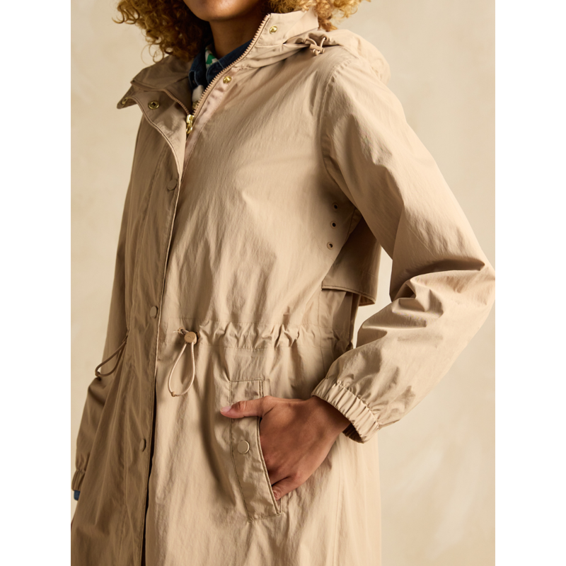 Joules Ladies Hensley Waterproof Longline Coat with Packable Hood - Tan Brown-5