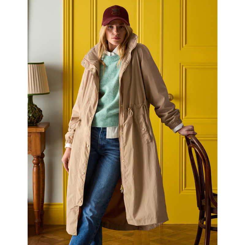 Joules Ladies Hensley Waterproof Longline Coat with Packable Hood - Tan Brown-9
