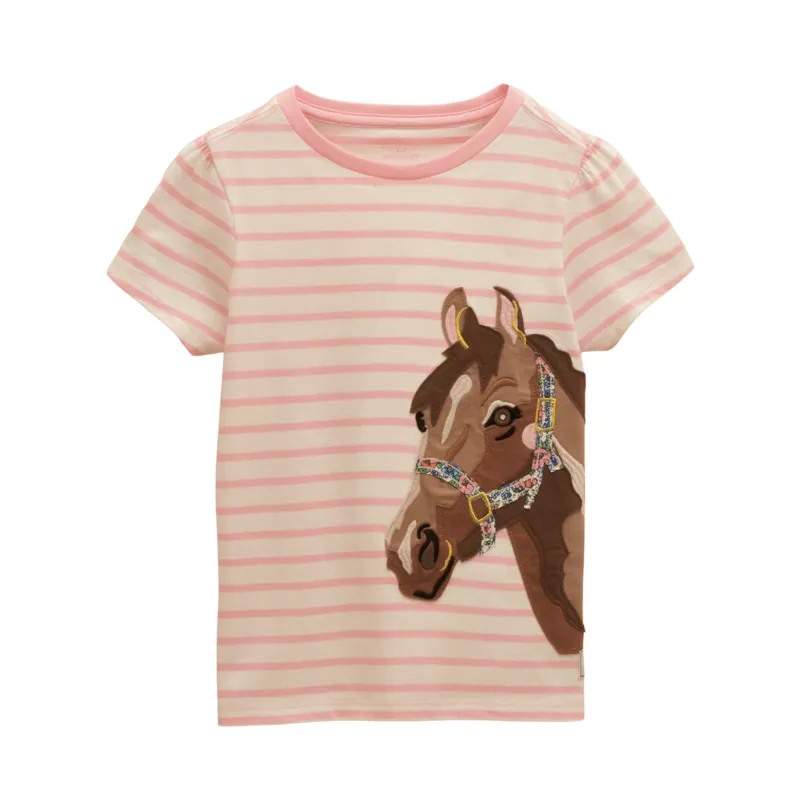 Joules Kids Astra Horse Print T-Shirt - Pink Stripe