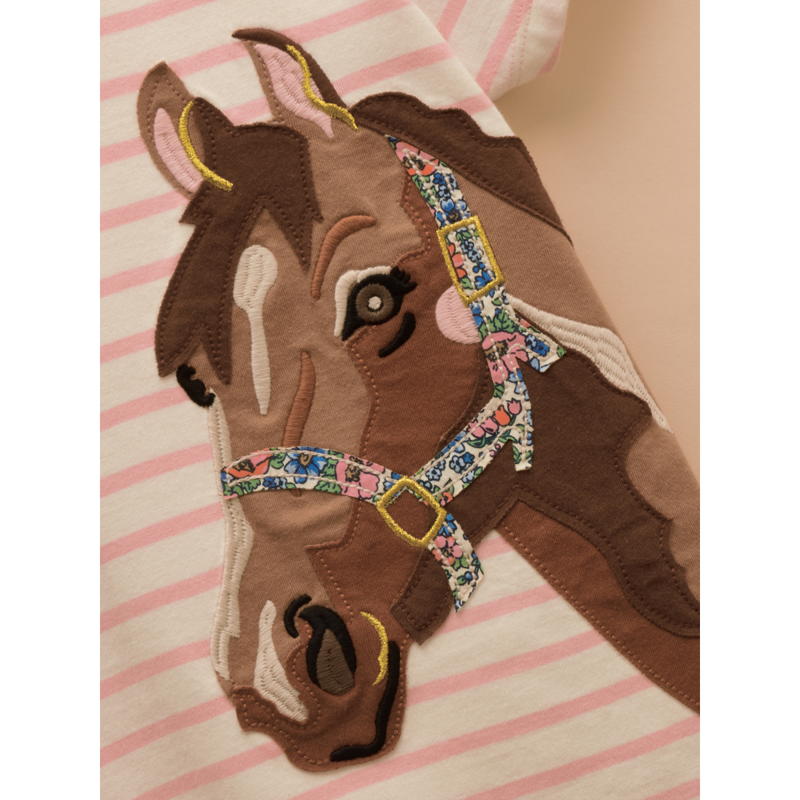 Joules Kids Astra Horse Print T-Shirt - Pink Stripe-2